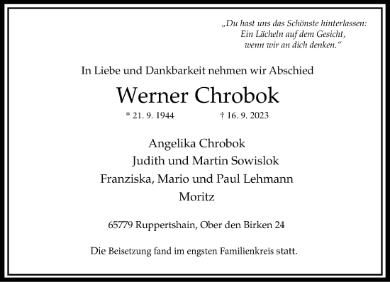 Traueranzeige von Werner Chrobok von Frankfurter Allgemeine Zeitung