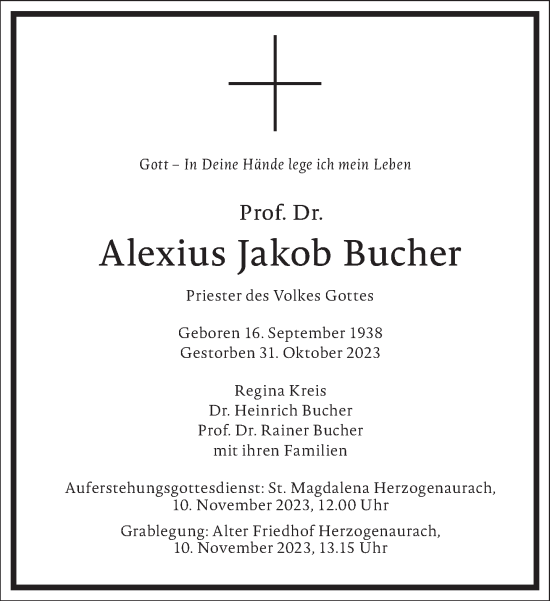 Traueranzeige von Alexius Jakob Bucher von Frankfurter Allgemeine Zeitung