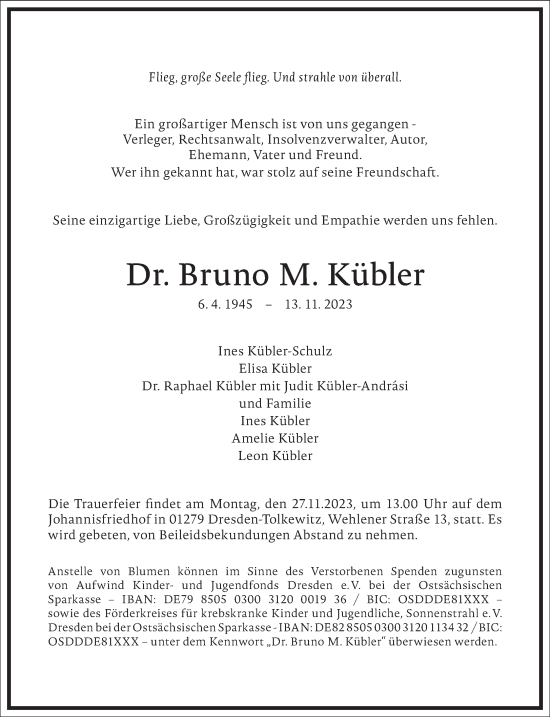 Traueranzeige von Bruno M. Kübler von Frankfurter Allgemeine Zeitung