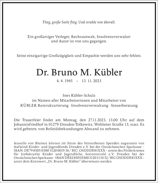 Traueranzeige von Bruno M. Kübler von Frankfurter Allgemeine Zeitung