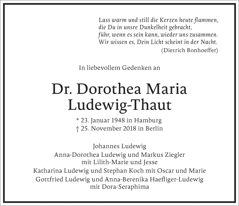  Traueranzeige für Dorothea Maria Ludewig-Thaut vom 25.11.2023 aus Frankfurter Allgemeine Zeitung