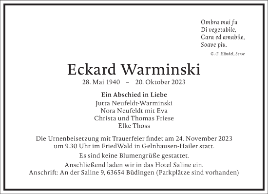 Traueranzeige von Eckard Warminski von Frankfurter Allgemeine Zeitung