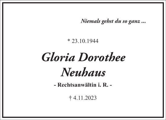 Traueranzeige von Gloria Neuhaus von Frankfurter Allgemeine Zeitung