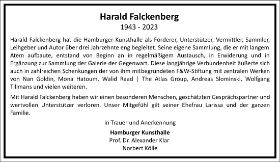 Traueranzeige von Harald Falckenberg von Frankfurter Allgemeine Zeitung