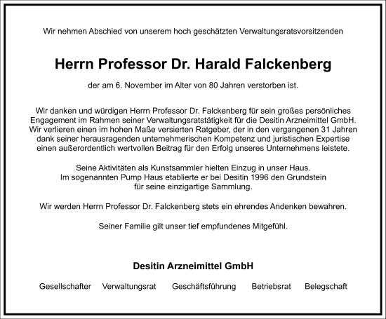 Traueranzeige von Harald Falckenberg von Frankfurter Allgemeine Zeitung
