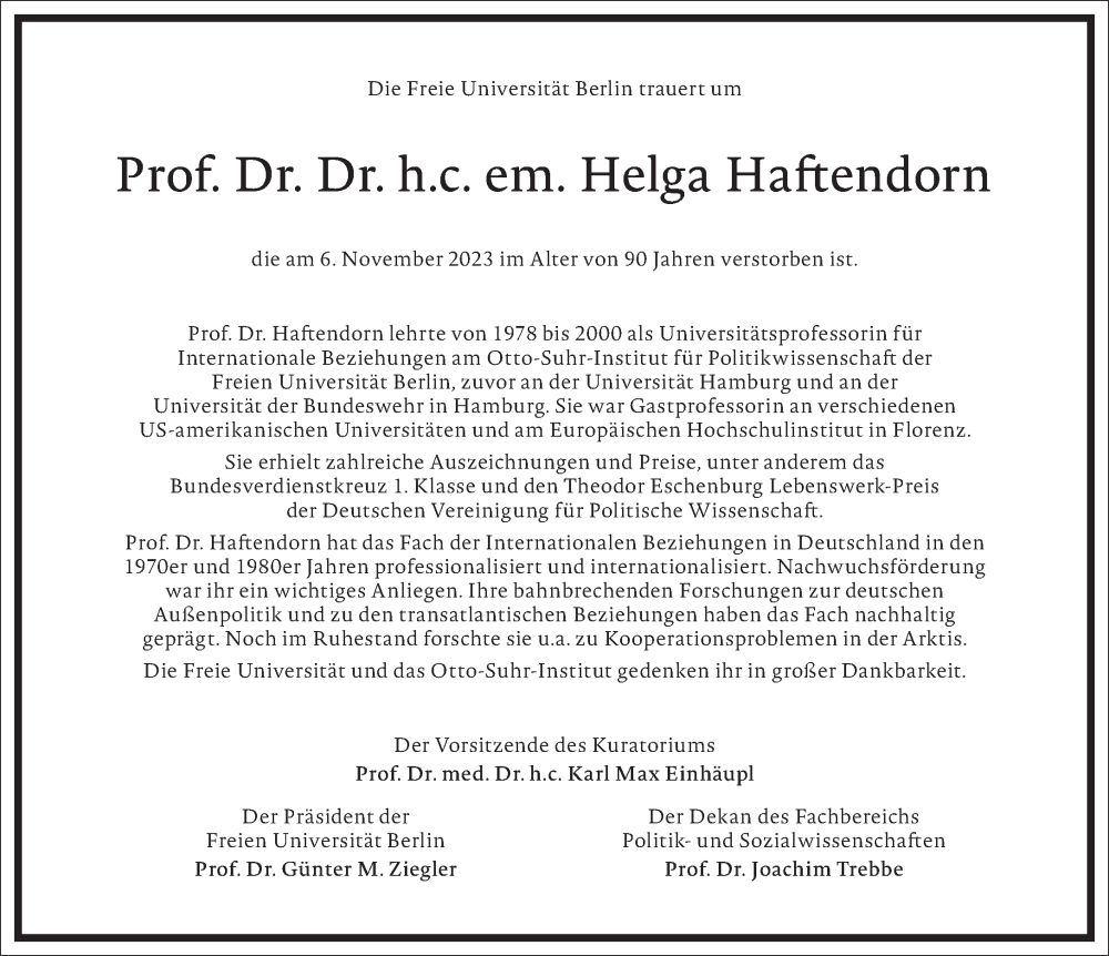  Traueranzeige für Helga Hafendorn vom 25.11.2023 aus Frankfurter Allgemeine Zeitung