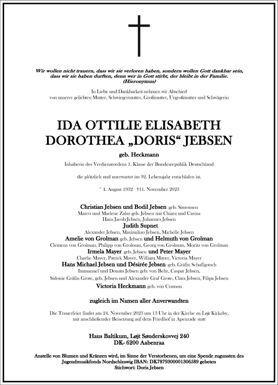 Traueranzeige von Ida Ottilie Elisabeth Dorothea Jebsen von Frankfurter Allgemeine Zeitung