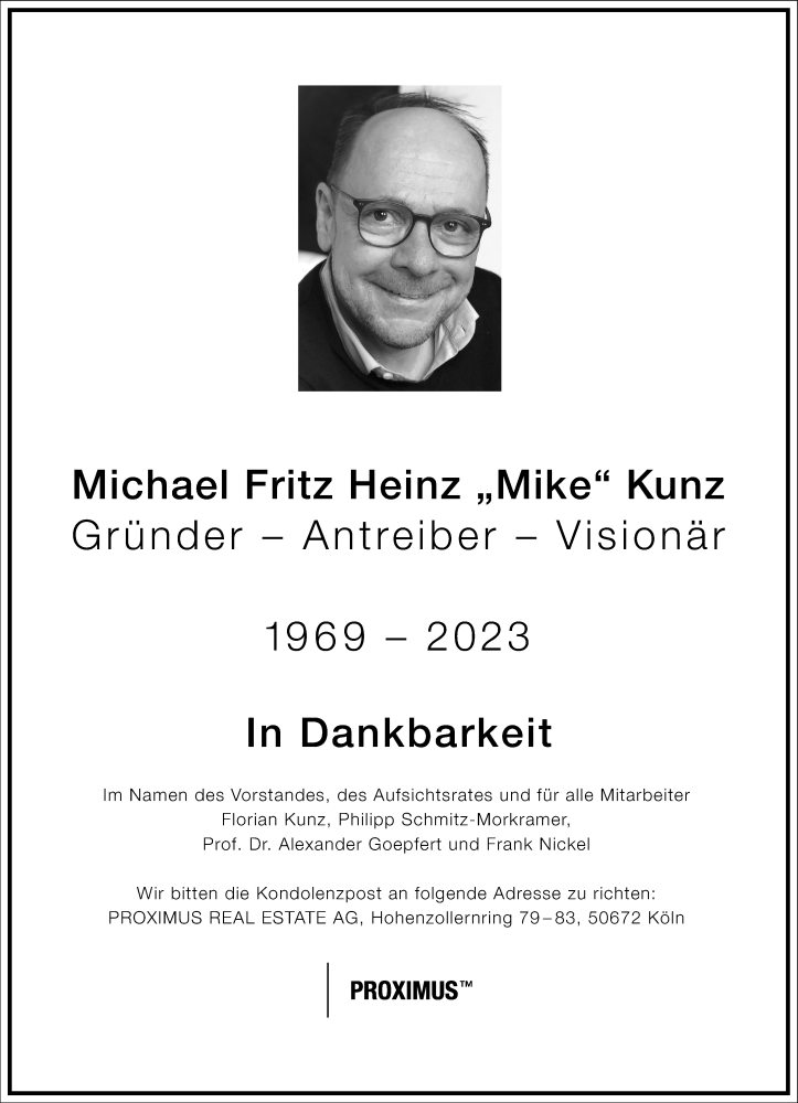  Traueranzeige für Michael Fritz Heinz Kunz vom 18.11.2023 aus Frankfurter Allgemeine Zeitung