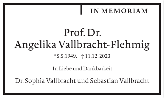 Traueranzeige von Angelika Vallbracht-Flehmig von Frankfurter Allgemeine Zeitung