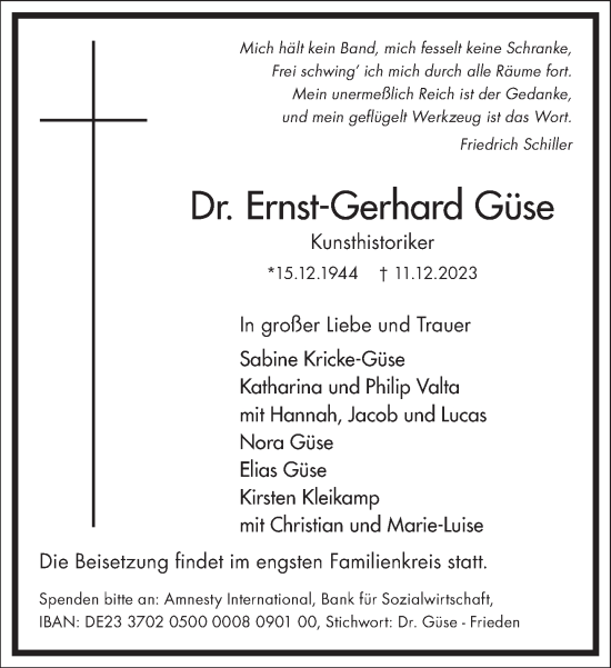 Traueranzeige von Ernst-Gerhard Güse von Frankfurter Allgemeine Zeitung