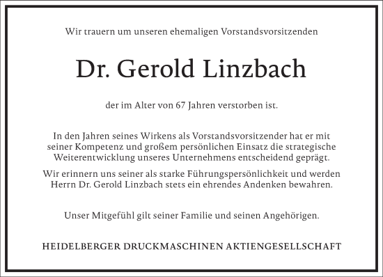 Traueranzeige von Gerold Linzbach von Frankfurter Allgemeine Zeitung