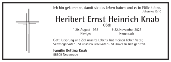 Traueranzeige von Heribert Ernst Heinrich Knab von Frankfurter Allgemeine Zeitung