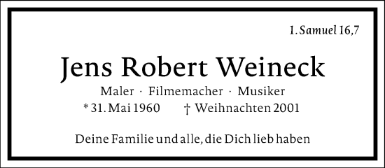 Traueranzeige von Jens Robert Weineck von Frankfurter Allgemeine Zeitung