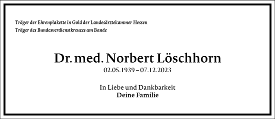 Traueranzeige von Norbert Löschhorn von Frankfurter Allgemeine Zeitung