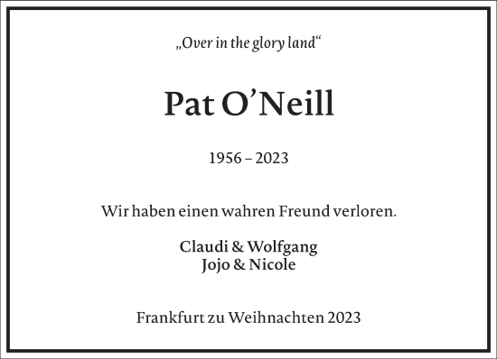 Traueranzeige von Pat ONeill von Frankfurter Allgemeine Zeitung