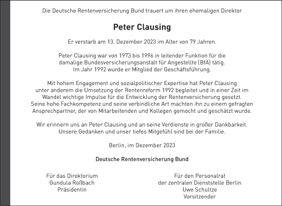Traueranzeige von Peter Clausing von Frankfurter Allgemeine Zeitung