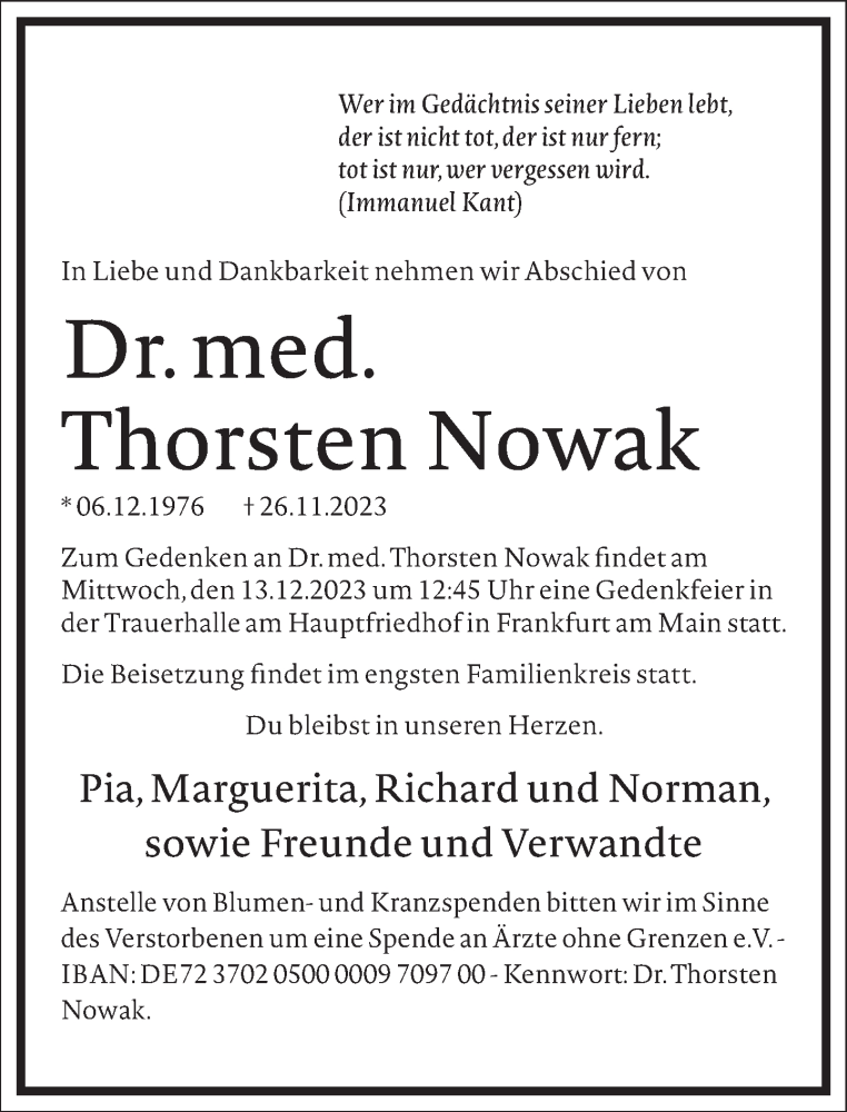  Traueranzeige für Thorsten Nowak vom 09.12.2023 aus Frankfurter Allgemeine Zeitung