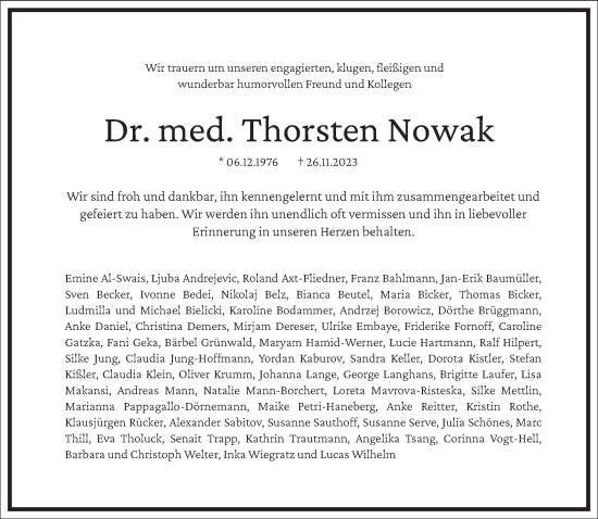 Traueranzeige von Thorsten Nowak von Frankfurter Allgemeine Zeitung