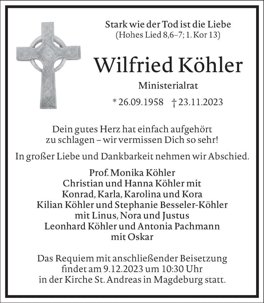  Traueranzeige für Wilfried Köhler vom 05.12.2023 aus Frankfurter Allgemeine Zeitung
