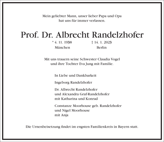 Traueranzeige von Albrecht Randelzhofer von Frankfurter Allgemeine Zeitung