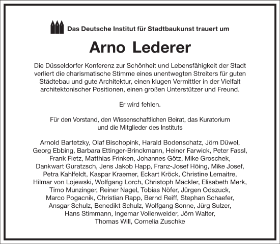 Traueranzeige von Arno Lederer von Frankfurter Allgemeine Zeitung