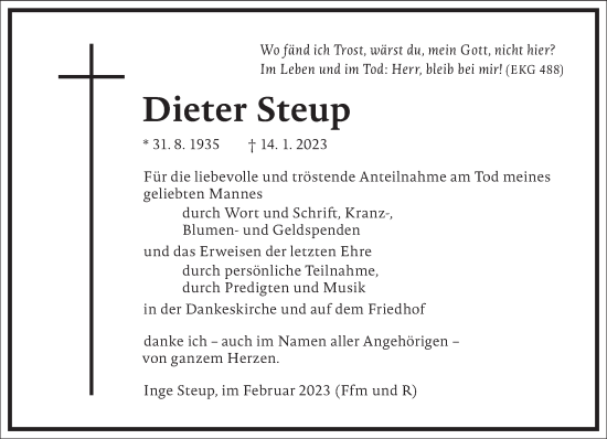 Traueranzeige von Dieter Steup von Frankfurter Allgemeine Zeitung