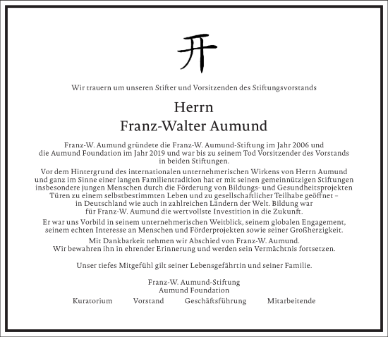 Traueranzeige von Franz-Walter Aumund von Frankfurter Allgemeine Zeitung