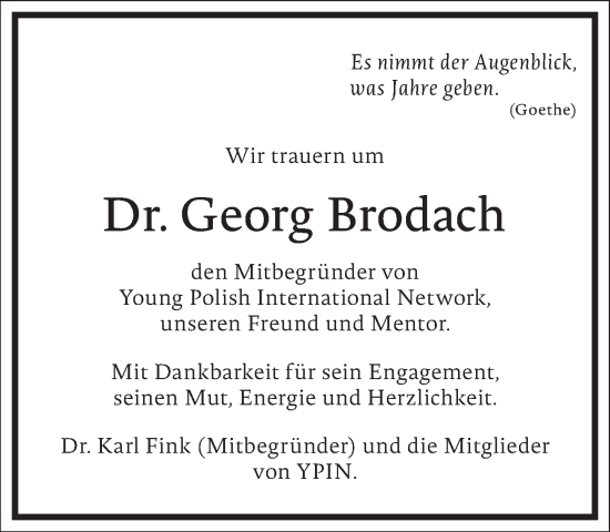 Traueranzeige von Georg Brodach von Frankfurter Allgemeine Zeitung