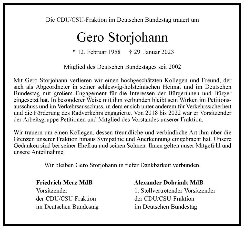  Traueranzeige für Gero Storjohann vom 04.02.2023 aus Frankfurter Allgemeine Zeitung