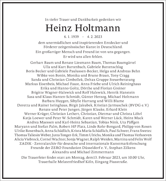 Traueranzeige von Heinz Holtmann von Frankfurter Allgemeine Zeitung