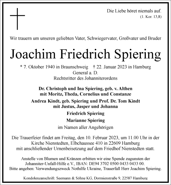 Traueranzeige von Joachim Friedrich Spiering von Frankfurter Allgemeine Zeitung