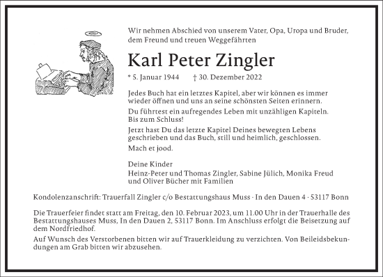 Traueranzeige von Karl Peter Zingler von Frankfurter Allgemeine Zeitung