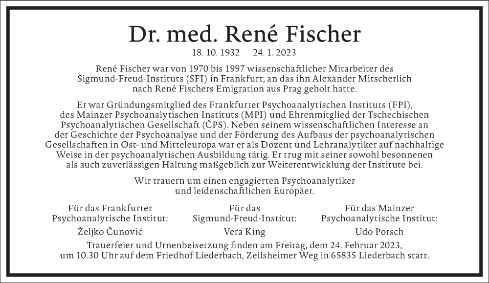  Traueranzeige für René Fischer vom 18.02.2023 aus Frankfurter Allgemeine Zeitung
