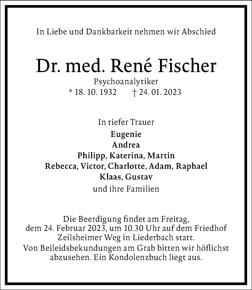  Traueranzeige für René Fischer vom 03.02.2023 aus Frankfurter Allgemeine Zeitung