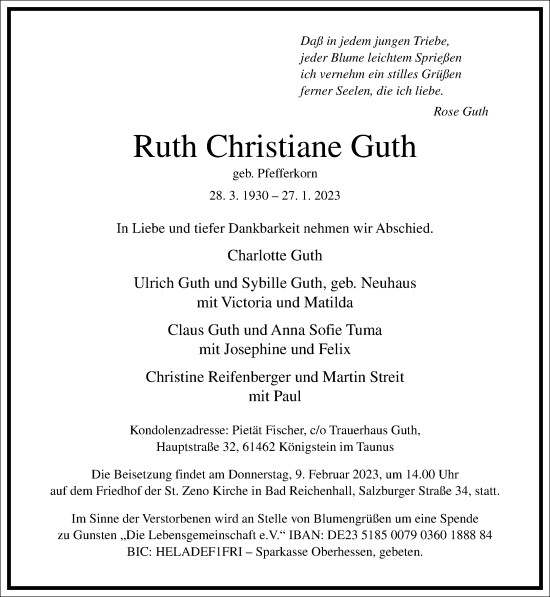 Traueranzeige von Ruth Christiane Guth von Frankfurter Allgemeine Zeitung