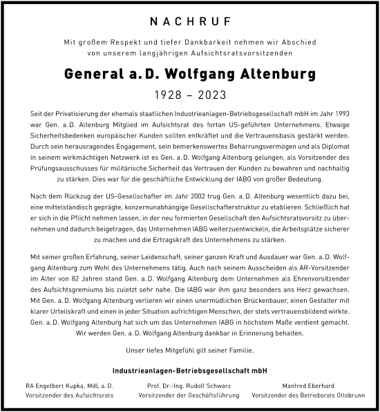 Traueranzeige von Wolfgang Altenburg von Frankfurter Allgemeine Zeitung