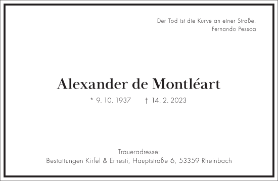 Traueranzeige von Alexander de Montleart von Frankfurter Allgemeine Zeitung