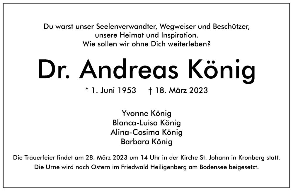  Traueranzeige für Andreas König vom 24.03.2023 aus Frankfurter Allgemeine Zeitung