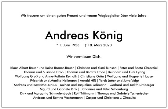 Traueranzeige von Andreas König von Frankfurter Allgemeine Zeitung