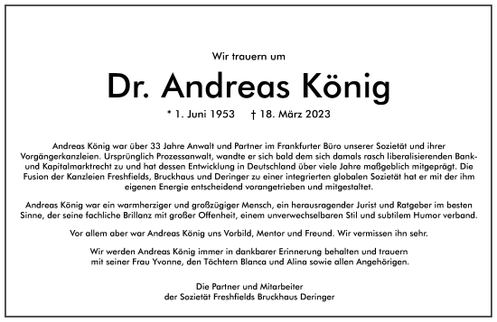 Traueranzeige von Andreas König von Frankfurter Allgemeine Zeitung