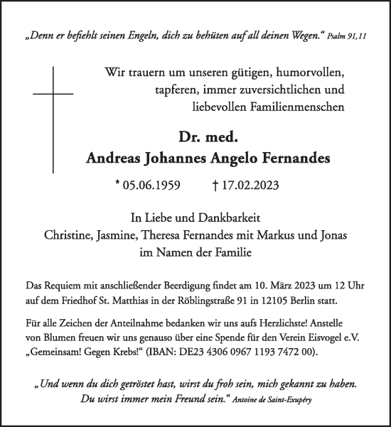 Traueranzeige von Andreas Johannes Angelo Fernandes von Frankfurter Allgemeine Zeitung