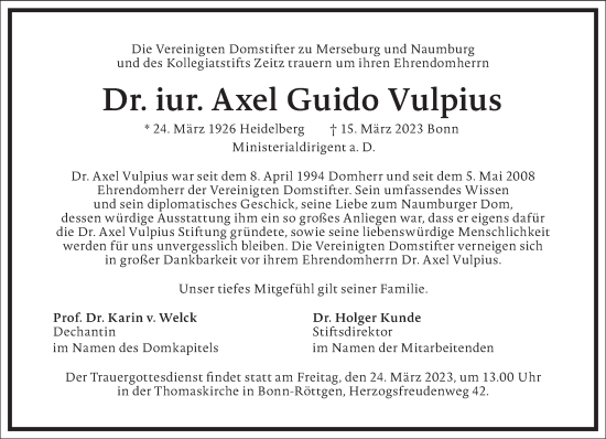 Traueranzeige von Axel Guido Vulpius von Frankfurter Allgemeine Zeitung