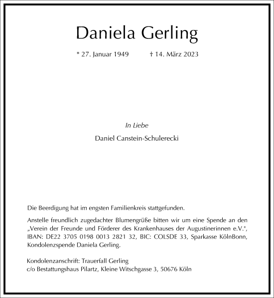 Traueranzeige von Daniela Gerling von Frankfurter Allgemeine Zeitung