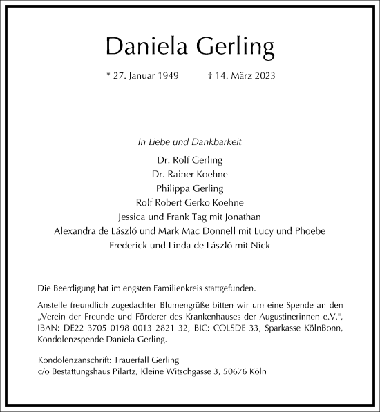 Traueranzeige von Daniela Gerling von Frankfurter Allgemeine Zeitung