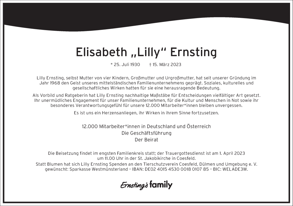  Traueranzeige für Elisabeth Ernsting vom 21.03.2023 aus Frankfurter Allgemeine Zeitung