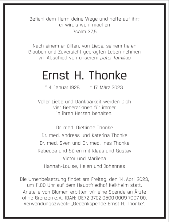 Traueranzeige von Ernst Thonke von Frankfurter Allgemeine Zeitung