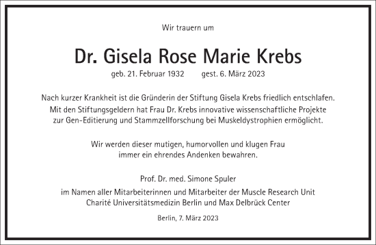 Traueranzeige von Gisela Rose Marie Krebs von Frankfurter Allgemeine Zeitung