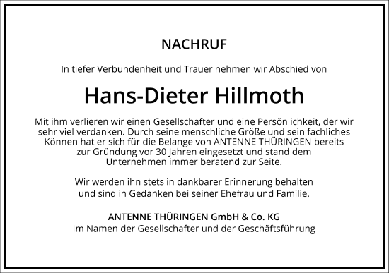 Traueranzeige von Hans-Dieter Hillmoth von Frankfurter Allgemeine Zeitung