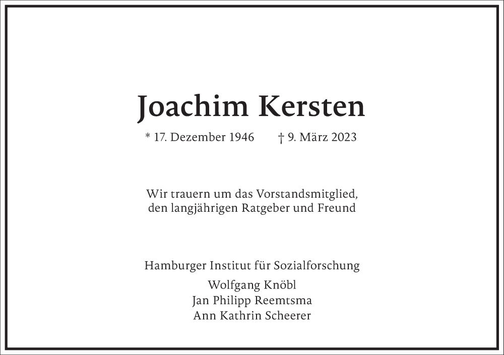  Traueranzeige für Joachim Kersten vom 15.03.2023 aus Frankfurter Allgemeine Zeitung