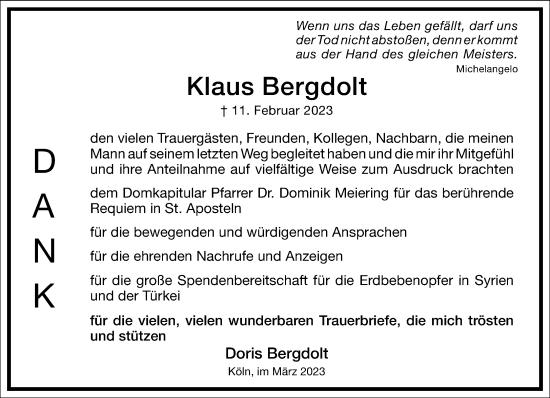 Traueranzeige von Klaus Bergdolt von Frankfurter Allgemeine Zeitung